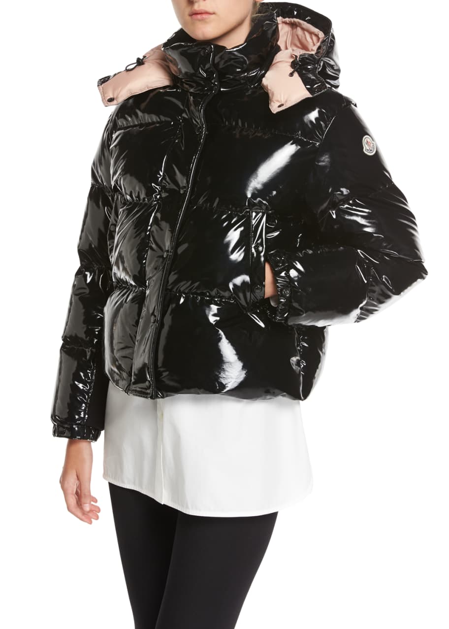 Moncler Gaura Shiny Puffer Quilted Coat, Black Bergdorf Goodman