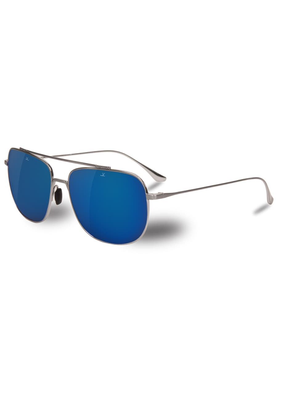 Image 1 of 1: Swing Titanium Rectangular Aviator Sunglasses, Silver/Blue