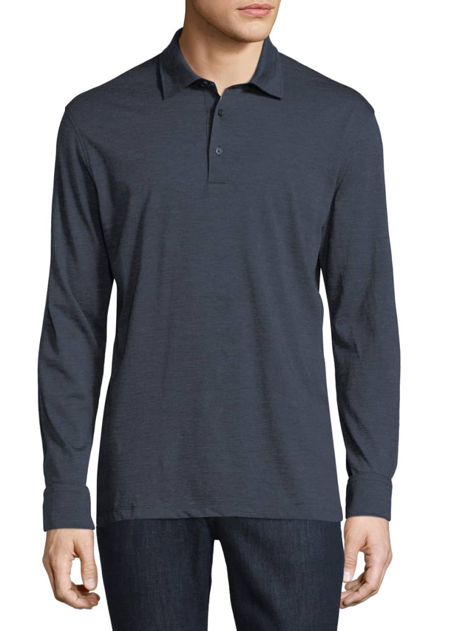 Ermenegildo Zegna Fine-Stripe Long-Sleeve Polo Shirt - Bergdorf Goodman
