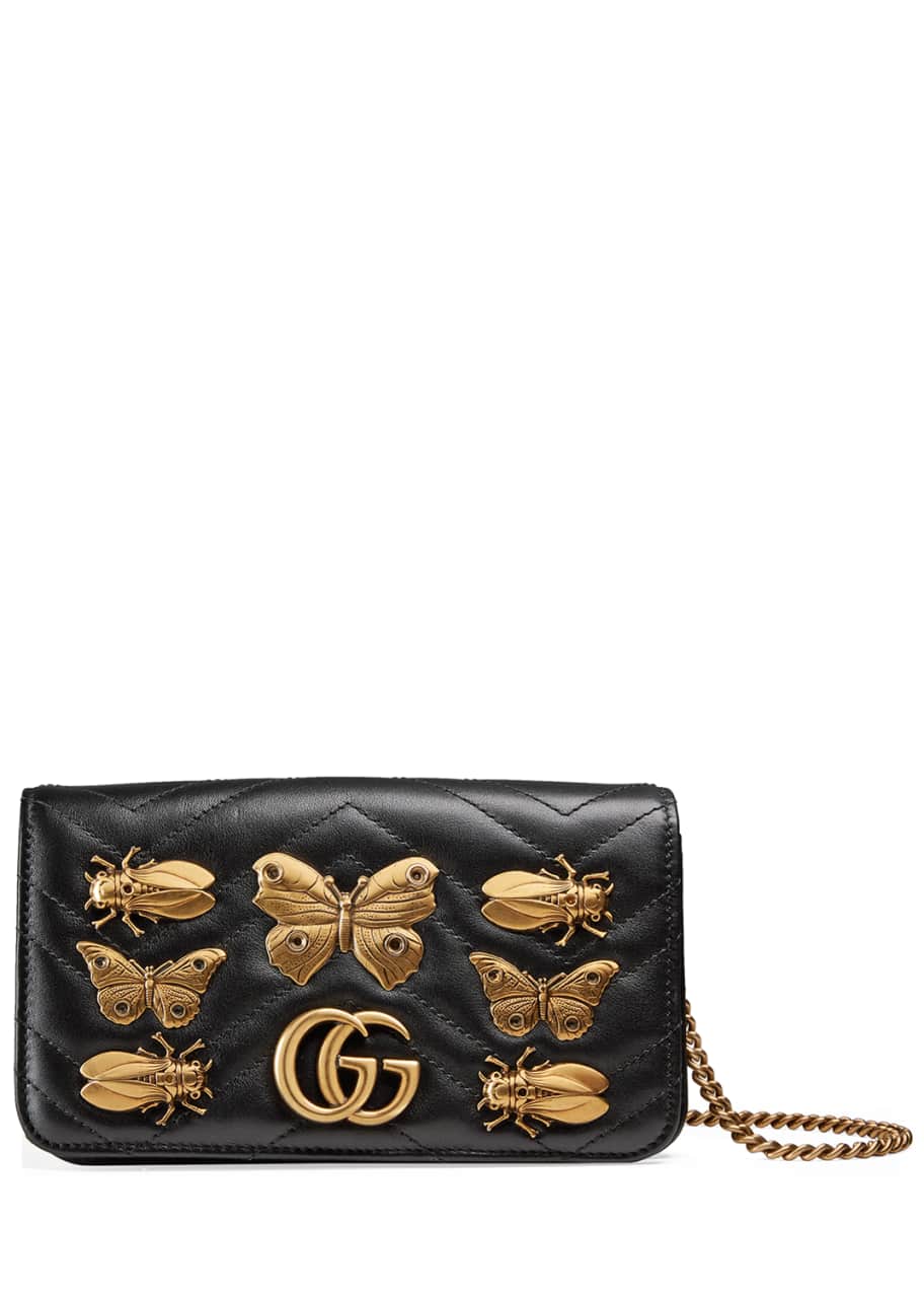 Preference guitar Persona Gucci Small Full Flap Wallet-on-a-Chain with Insects - Bergdorf Goodman