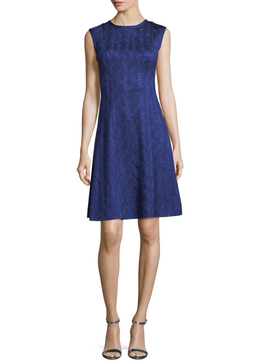 Image 1 of 1: Sleeveless Metallic Fit-and-Flare Dress