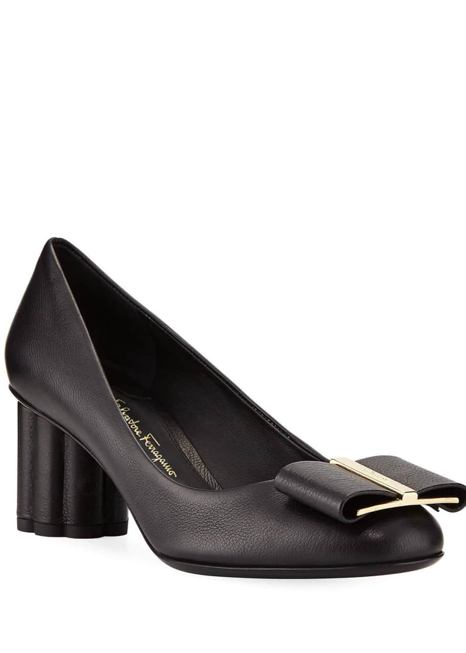 Salvatore Ferragamo Capua 55 Pebbled Leather Pumps with Vara Bow, Nero ...