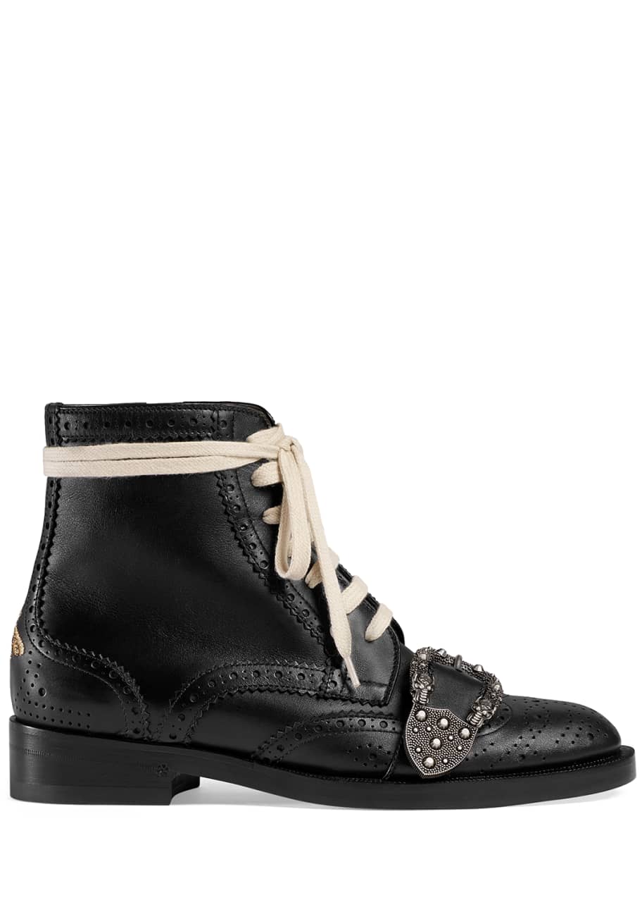 Gucci Flat Queercore Lace-Up Leather Boots - Bergdorf Goodman