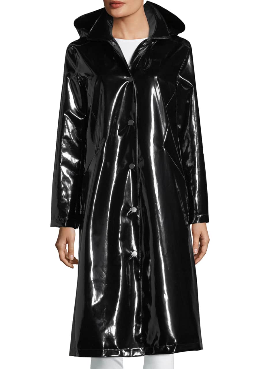 Jane Post Hooded Snap-Front Long Rain Slicker Coat - Bergdorf Goodman