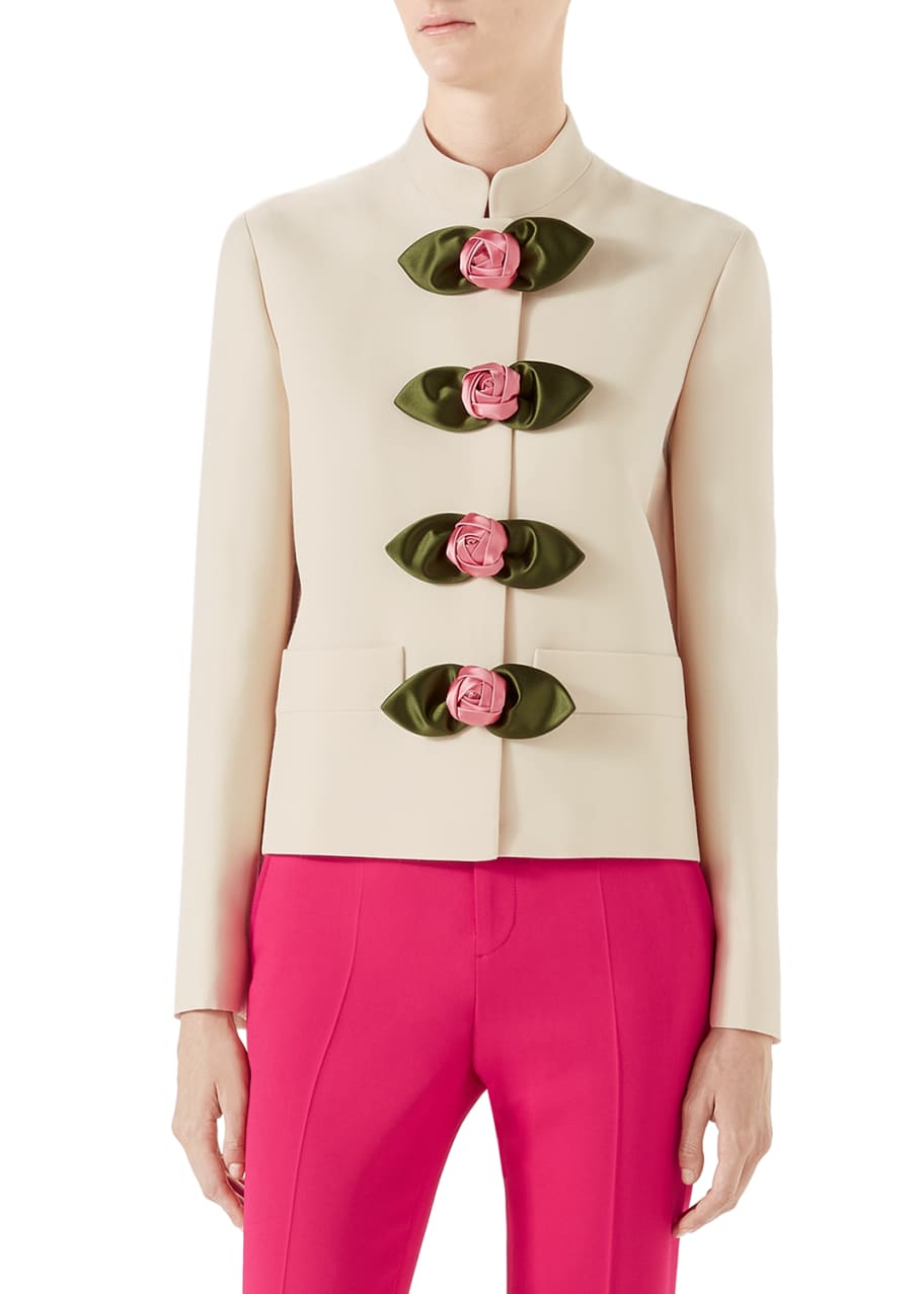 Gucci Cady Crepe Wool/Silk Jacket with Rosette Details Bergdorf Goodman