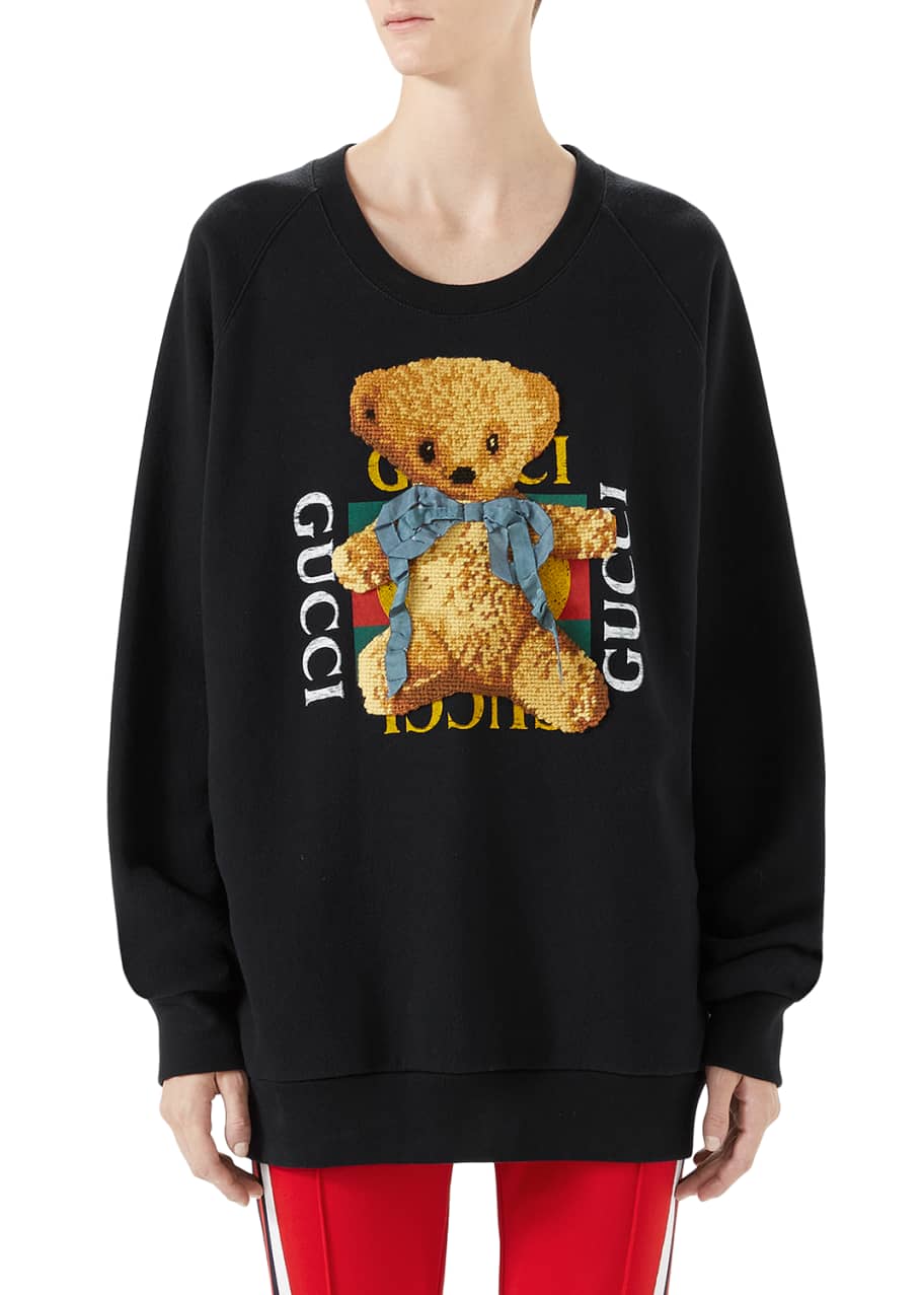 Gucci Felted Jersey Sweatshirt with Teddy Bear - Bergdorf Goodman