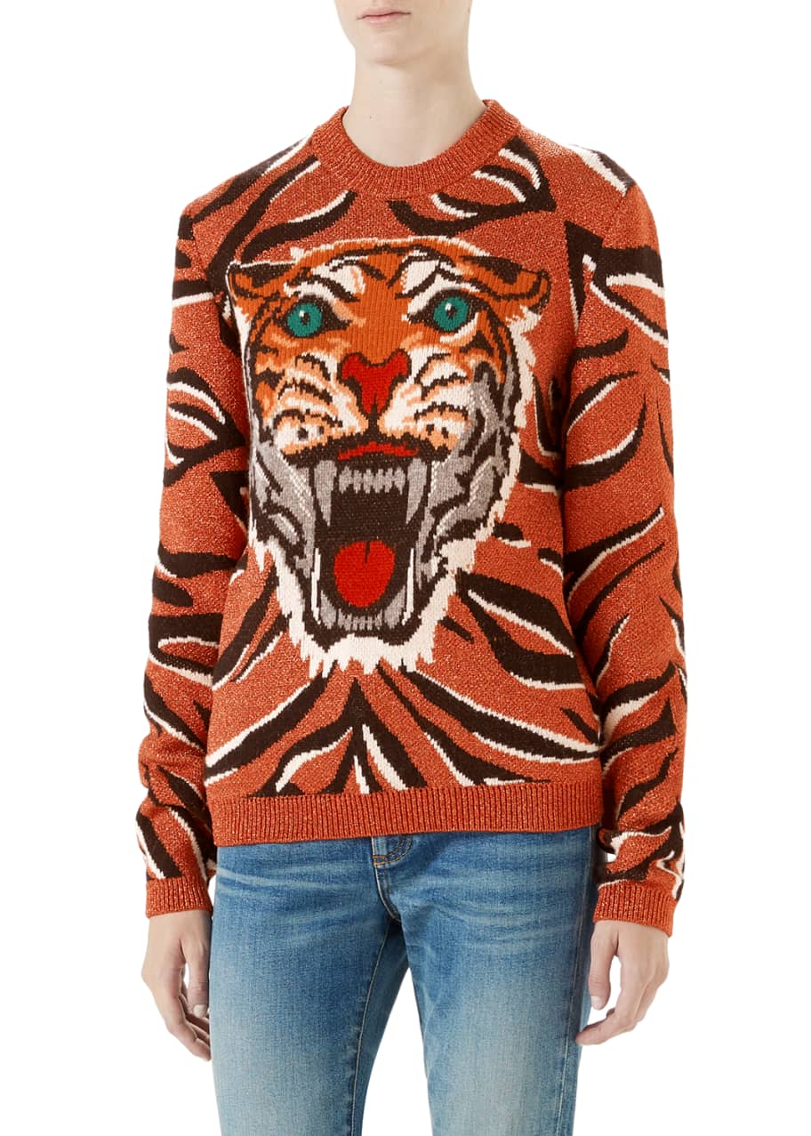 Gucci Wool Blend Metallic Tiger Sweater Bergdorf Goodman