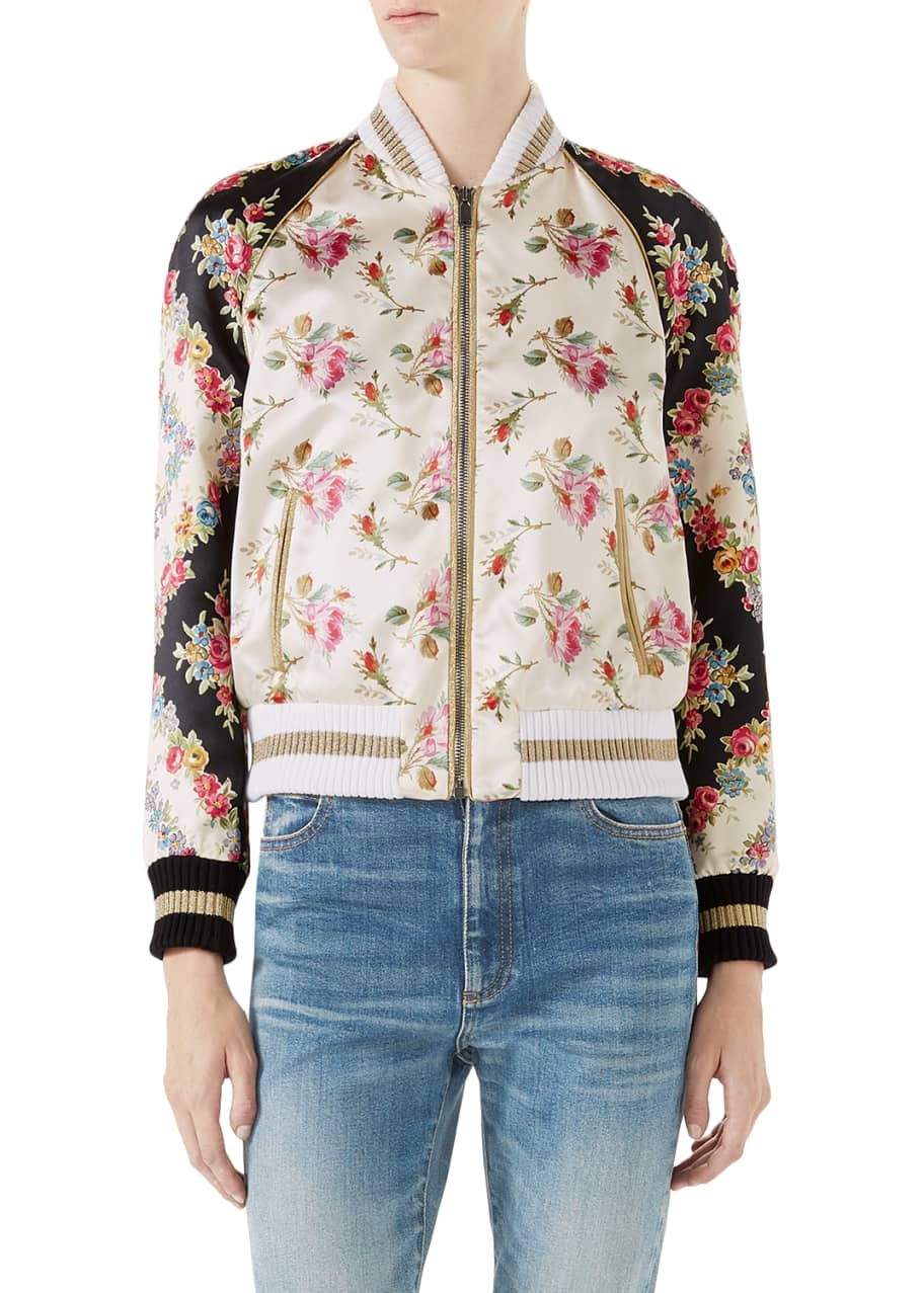 Gucci Rose Print Bomber Jacket with Guccification Applique
