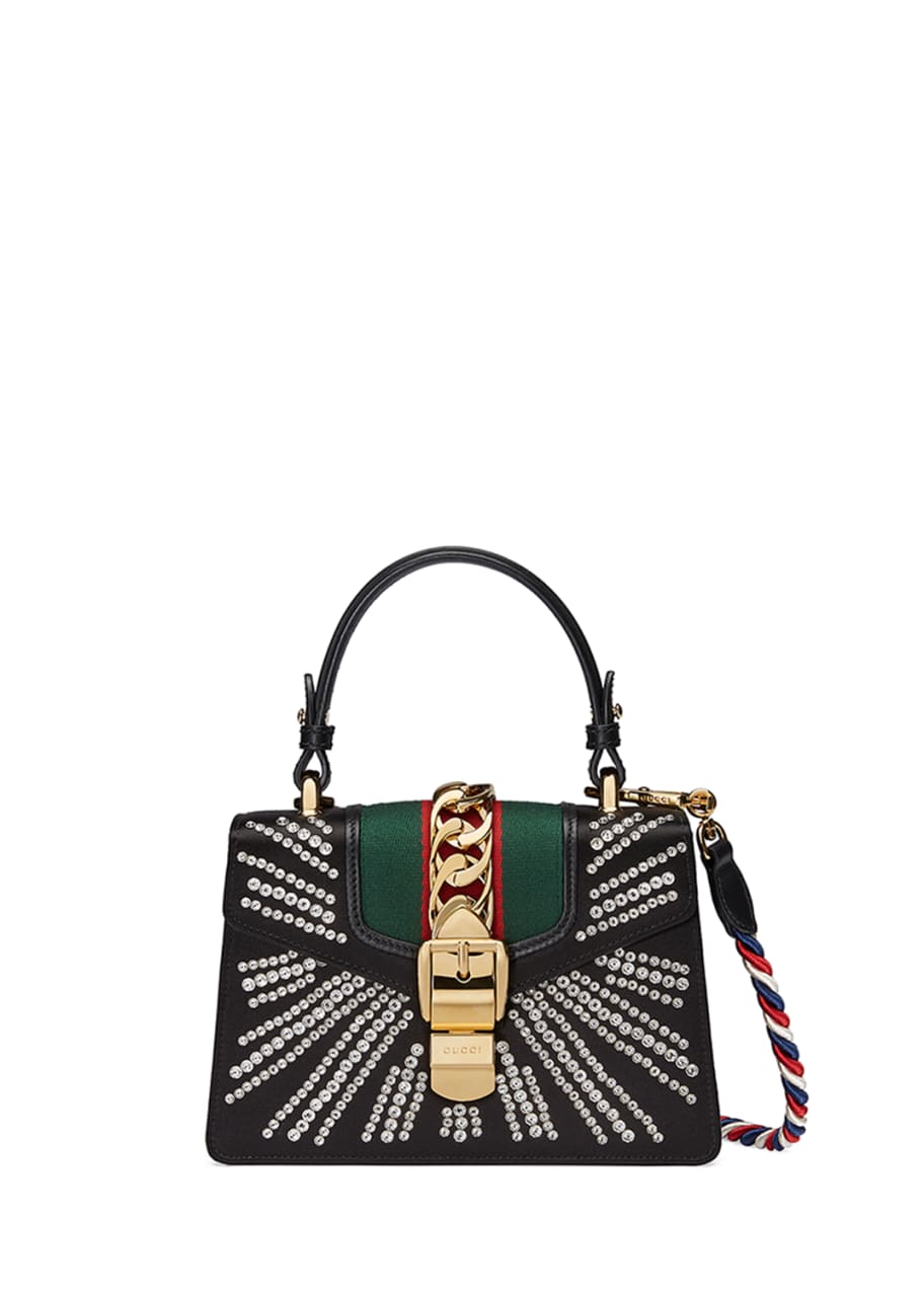 Image 1 of 1: Sylvie Mini Embellished Satin Top-Handle Satchel Bag