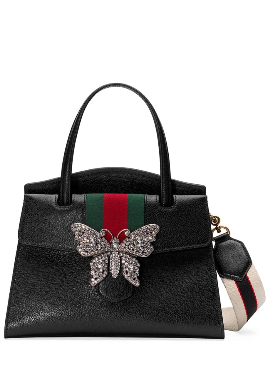 Gucci Linea Totem Medium Leather Top-Handle Bag with Butterfly & Web Strap  - Bergdorf Goodman