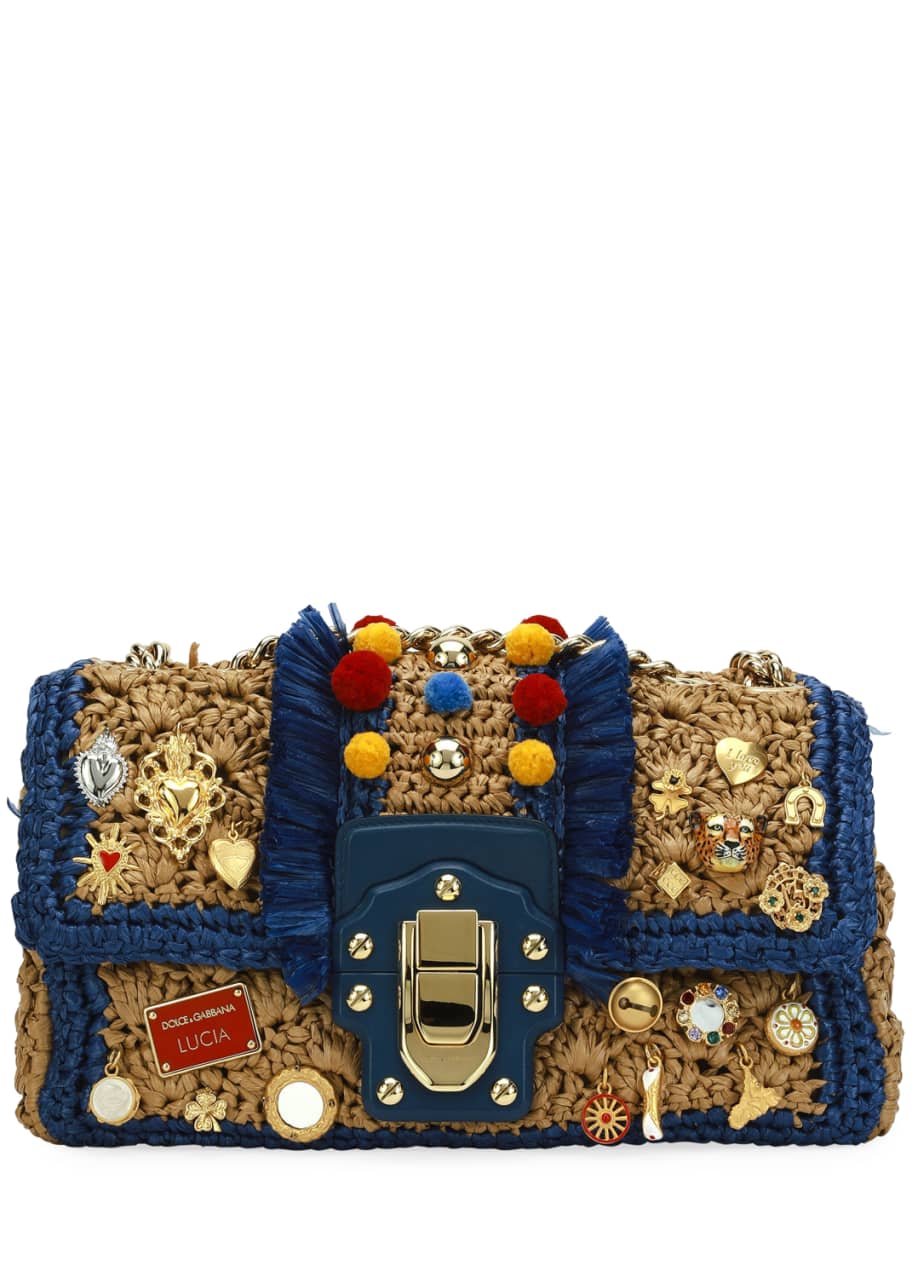 Image 1 of 1: Lucia Raffia Shoulder Bag with Embellishment