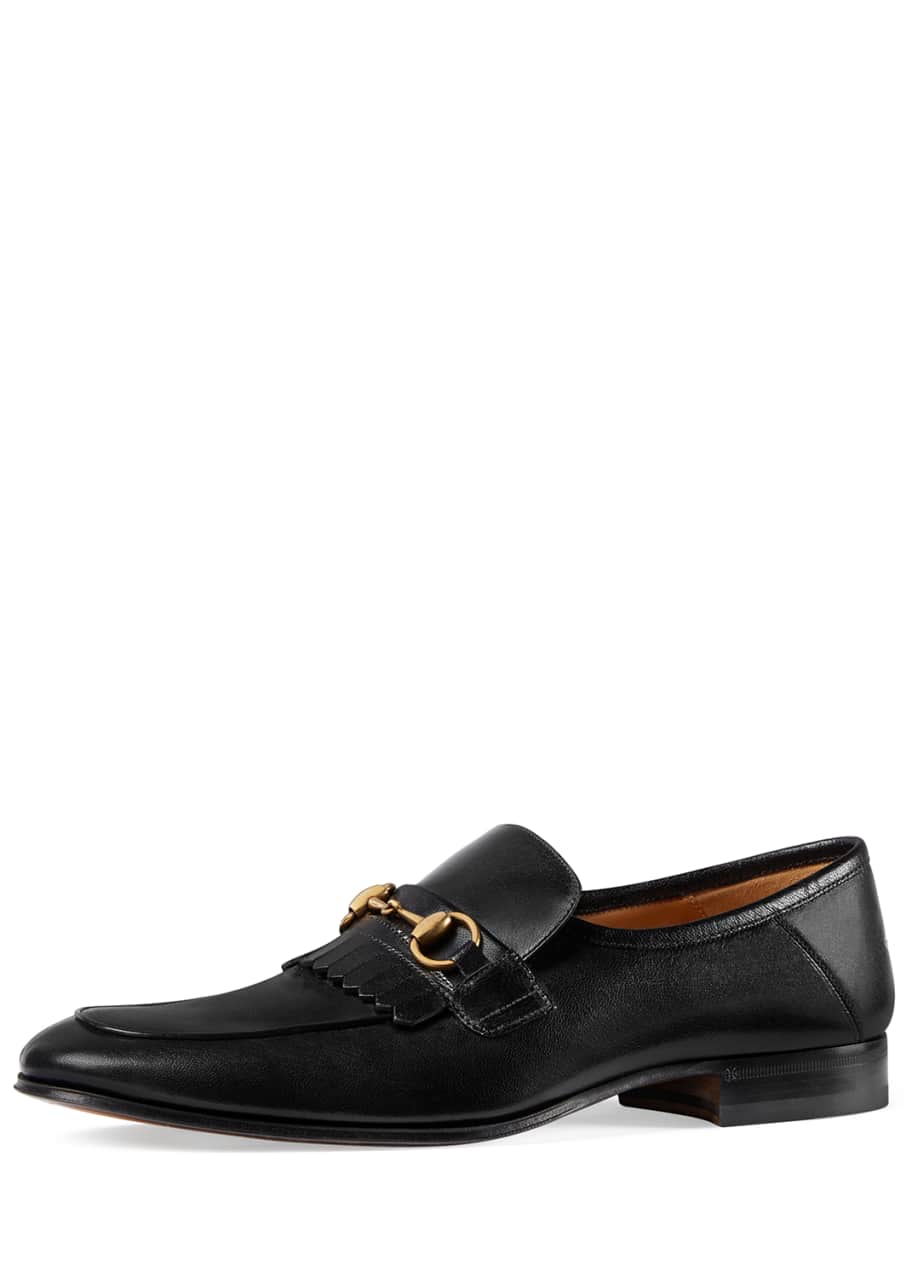 Gucci leather fringe horsebit loafer shop
