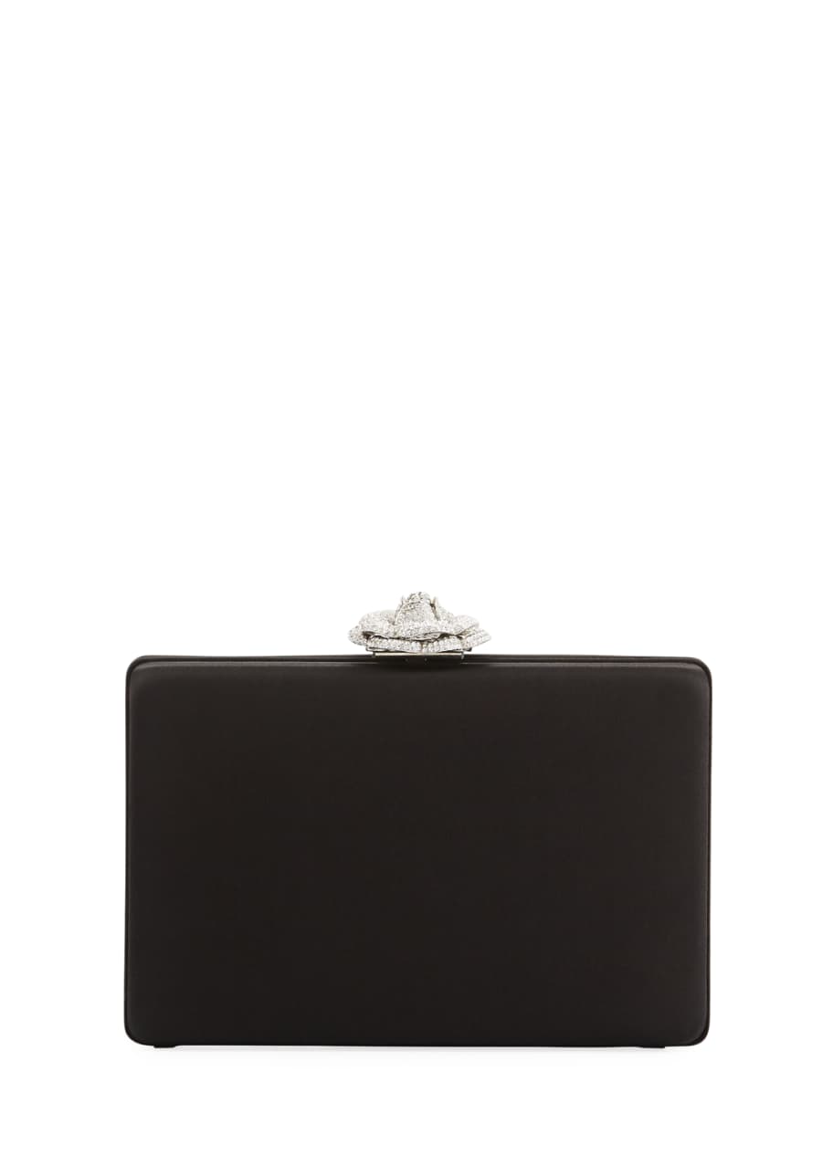 Oscar de la Renta Rogan Satin Crystal Rose Clutch Bag Bergdorf