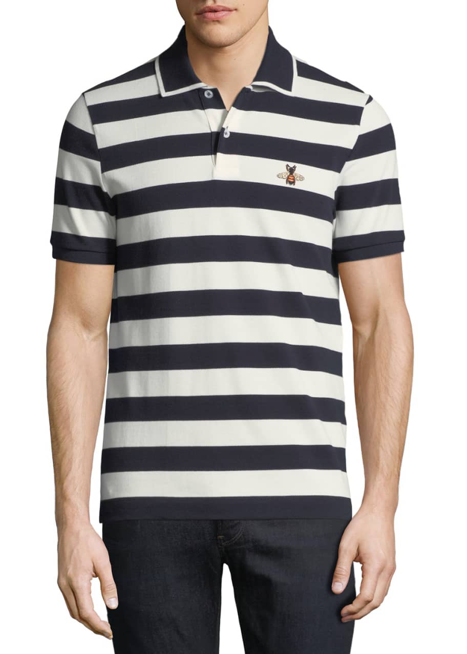 Gucci Striped Bee Embroidered Polo Shirt Bergdorf Goodman