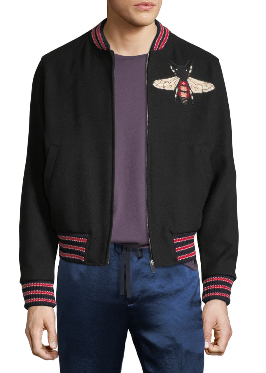 Gucci Large Bee Wool Bomber Jacket - Bergdorf Goodman