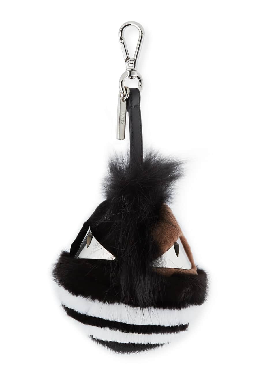 Image 1 of 1: Striped Fur Monster Charm for Men's Bag, Black