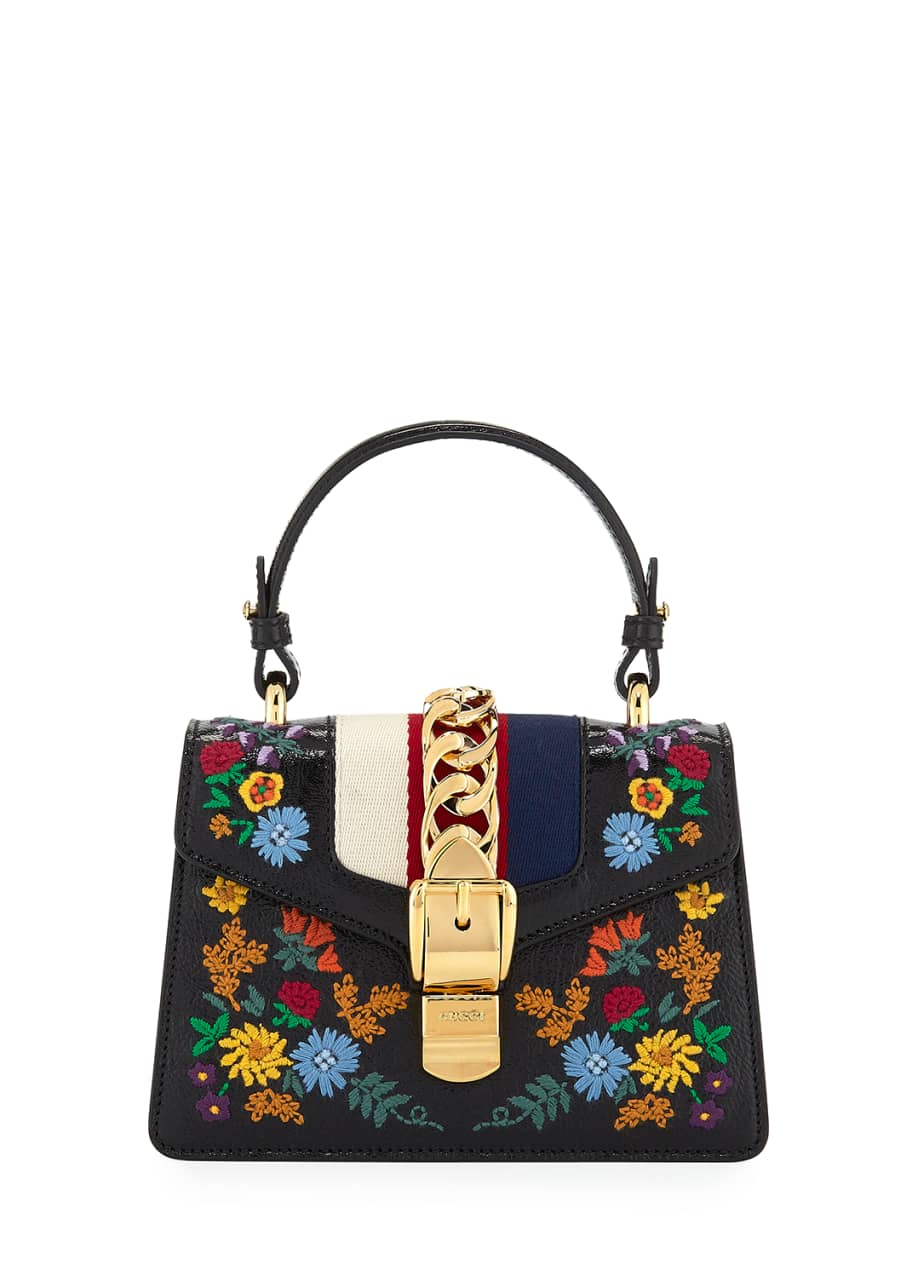 Gucci Sylvie Medium Embroidered Top-Handle Bag - Bergdorf Goodman
