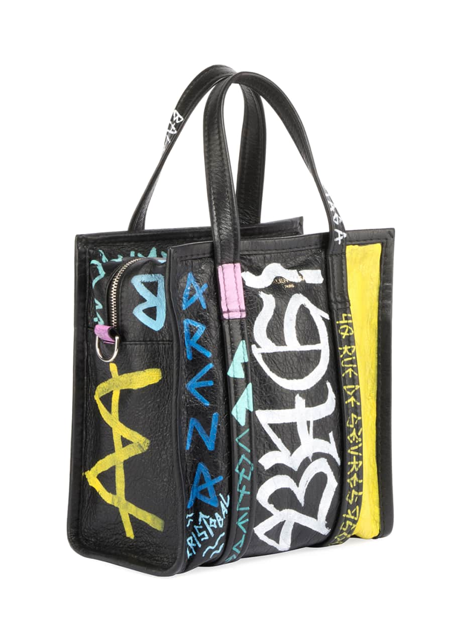 Balenciaga Bazar Graffiti Printed Textured-leather Shoulder Bag In