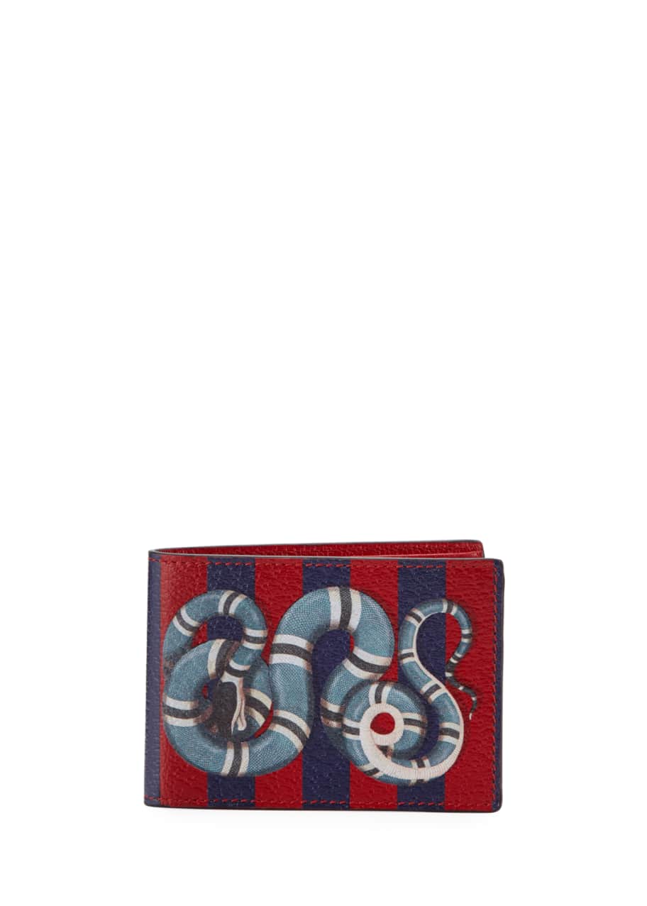 Gucci Snake-Print Striped Leather Wallet - Bergdorf Goodman