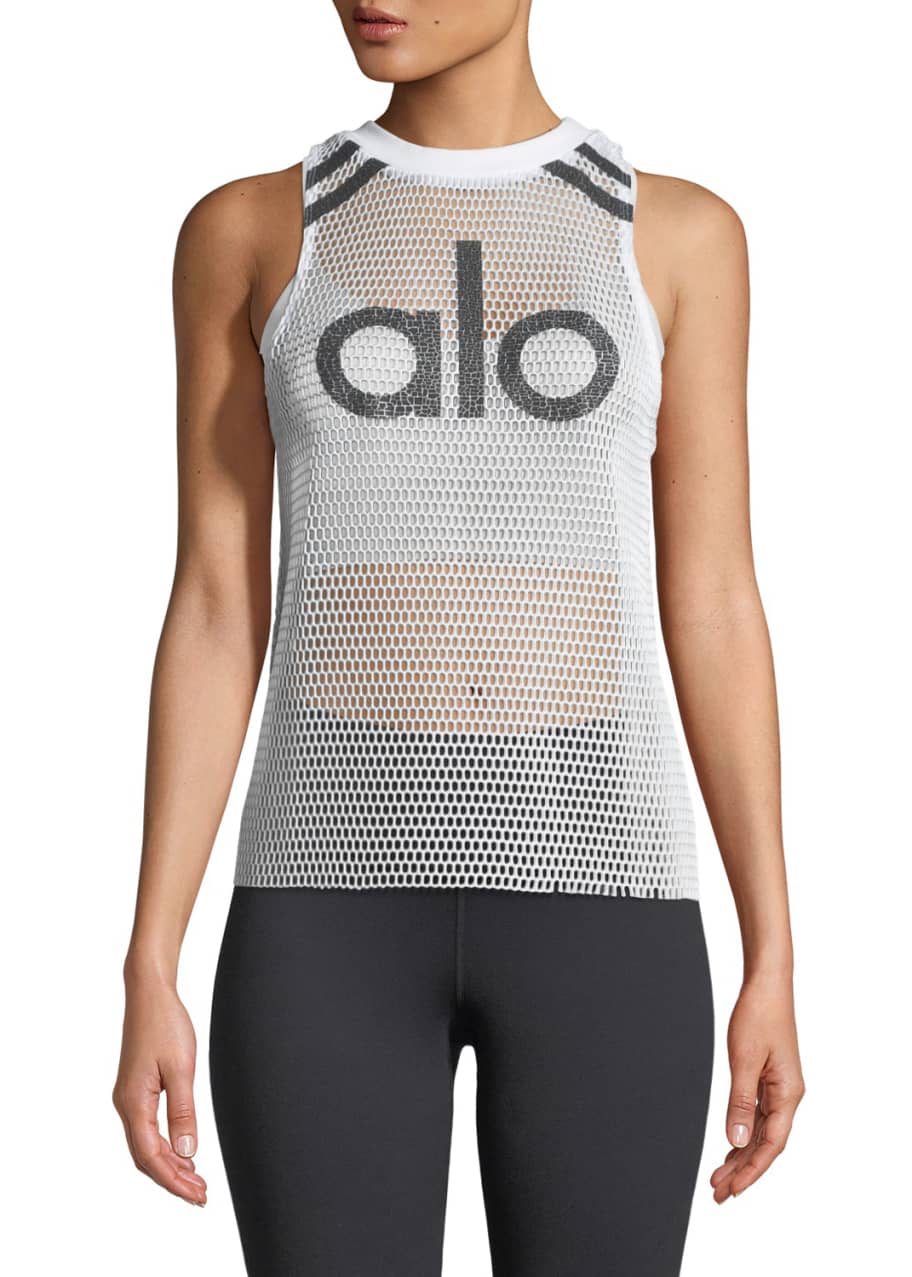 Alo Yoga Logo Racerback Mesh Jersey Tank - Bergdorf Goodman