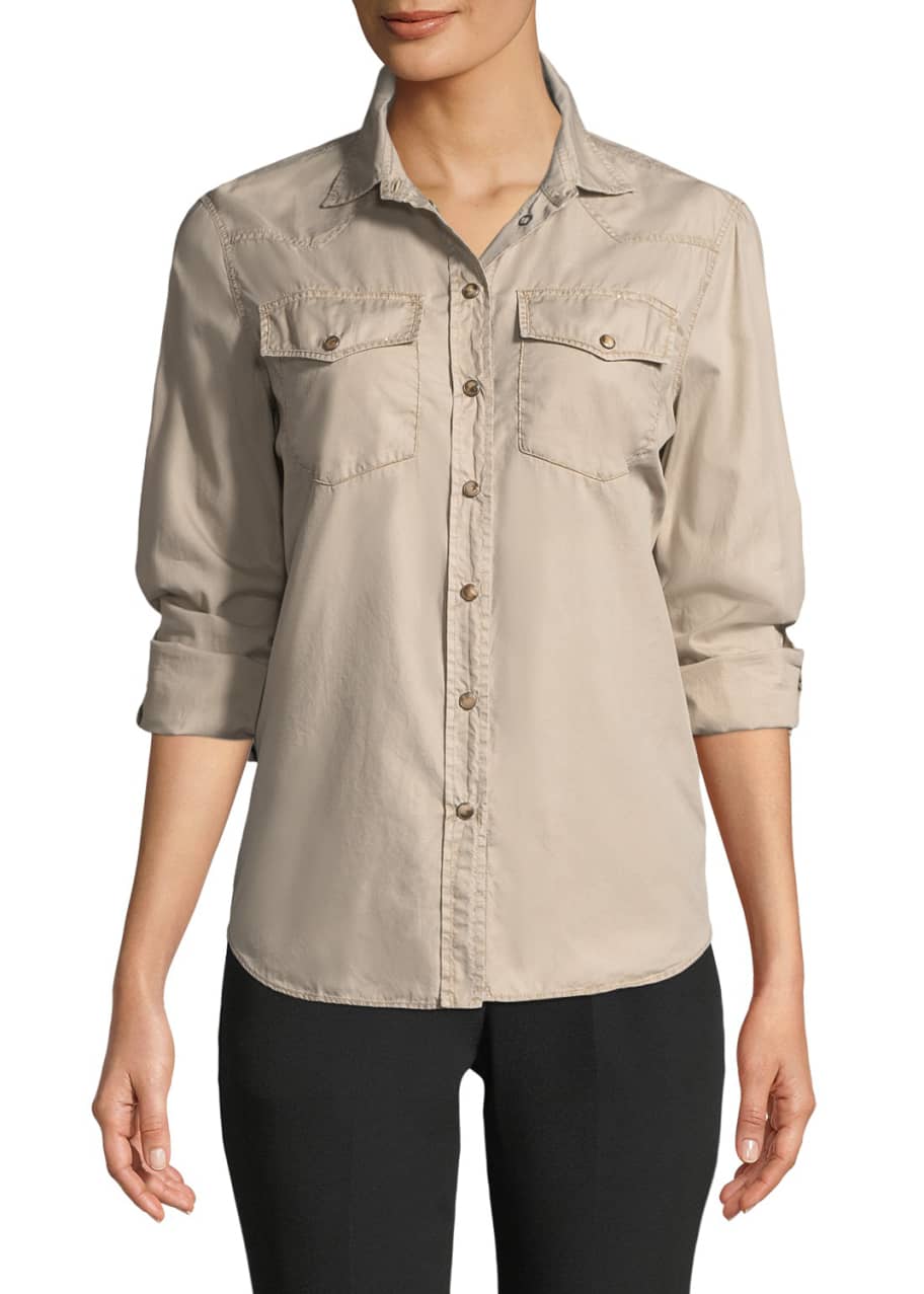 Image 1 of 1: Button-Down Western-Style Classic Fit Cotton Shirt