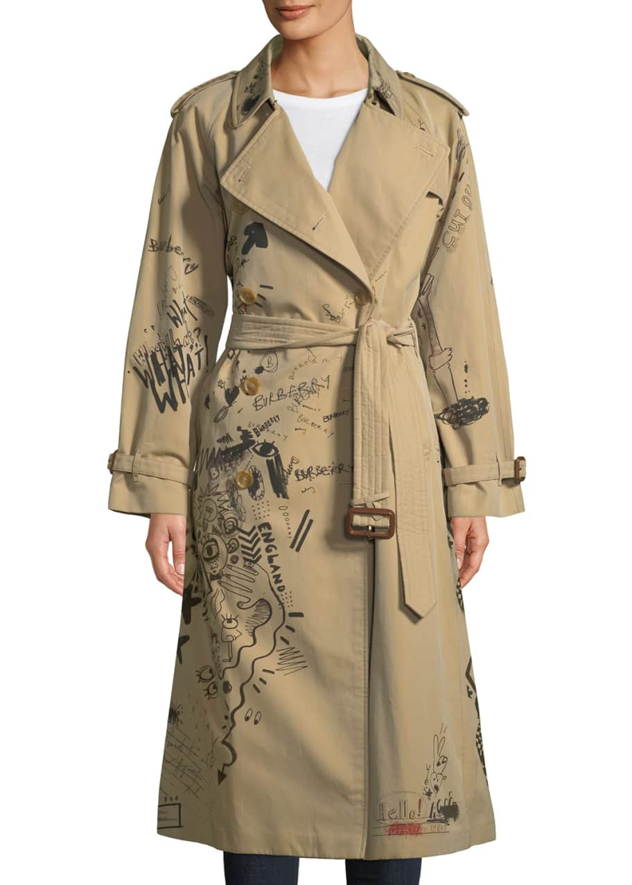 Burberry Doodle-Print Cotton Trench Coat - Bergdorf Goodman