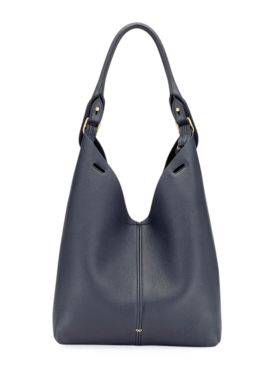 Anya Hindmarch Build A Bag Mini Grain Leather Bucket Bag, Navy