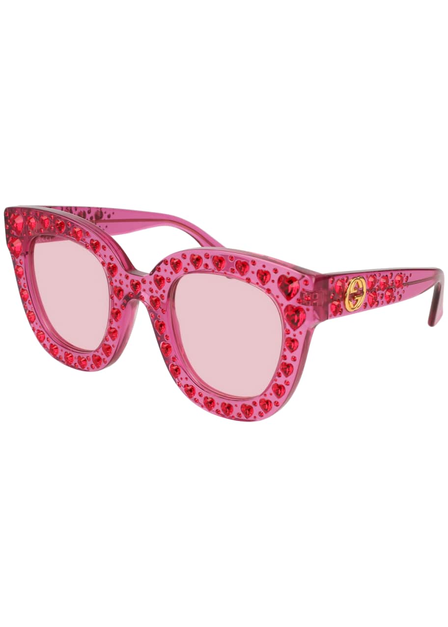 Cat Eye Crystal Heart Acetate Sunglasses