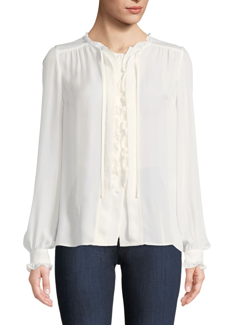 Image 1 of 1: Honor Button-Front Silk Blouse