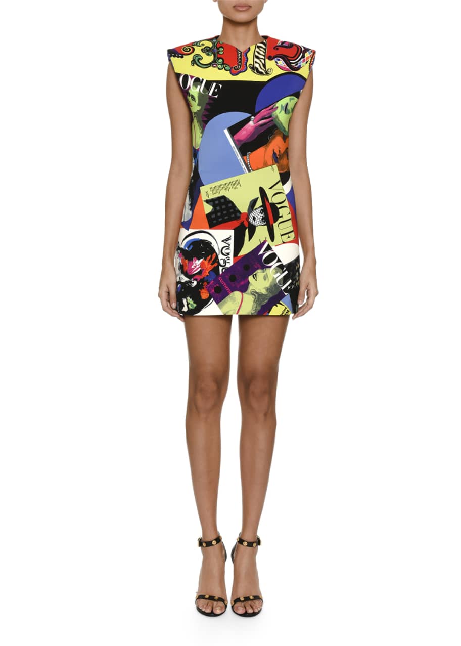 Versace Vogue Print Strong Shoulder Dress Bergdorf Goodman