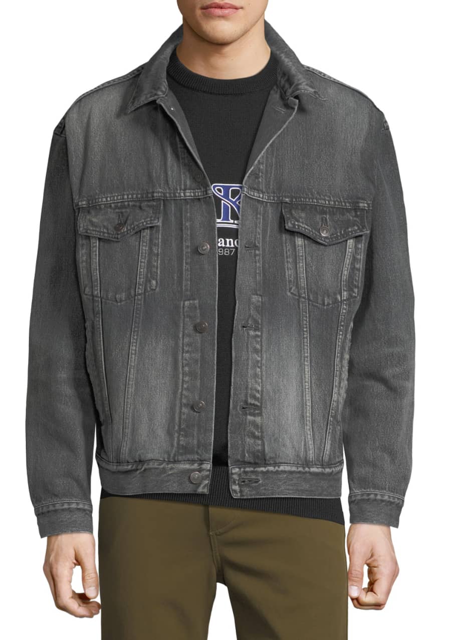 Balenciaga Washed Black Denim Jacket with Back Logo Bergdorf Goodman