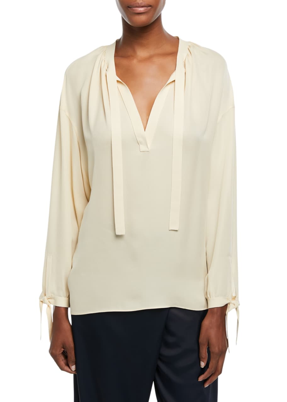 Vince TieFront Silk Poet Blouse Bergdorf Goodman