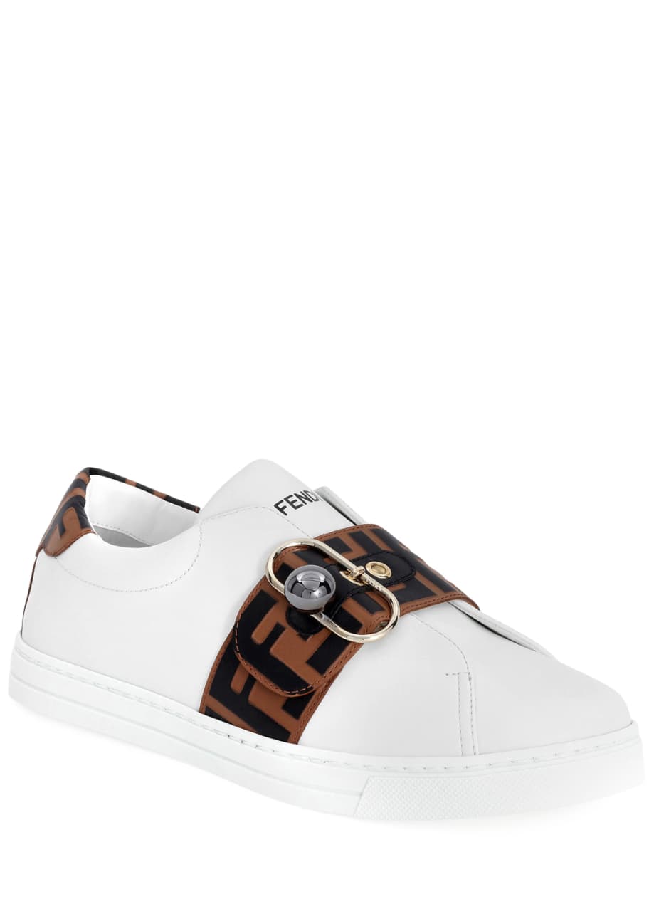 Fendi pearland leather sneakers with ff strap new arrivals