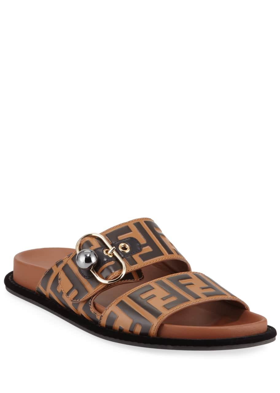 Fendi Pearland FF Leather Slide Sandal 