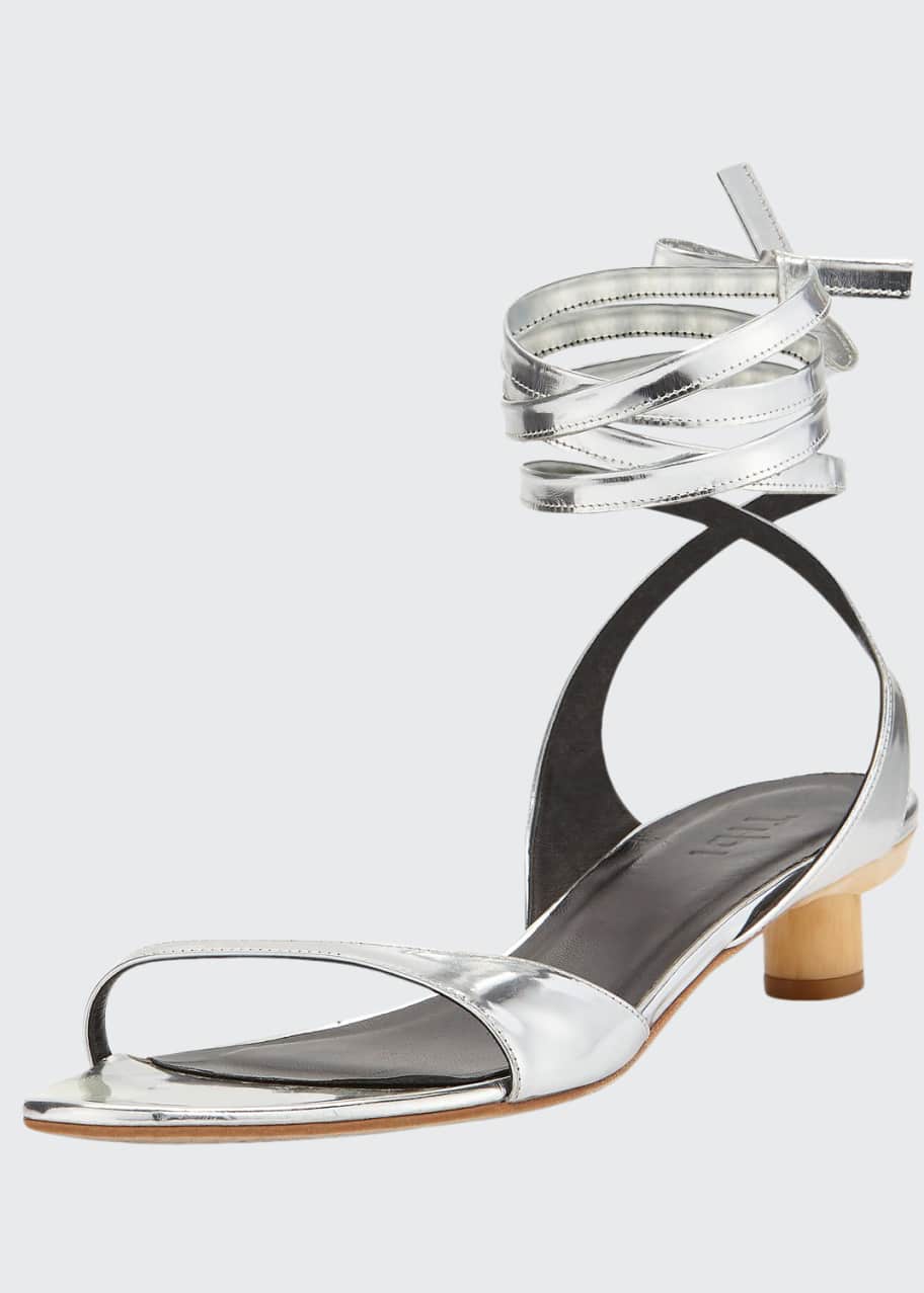 Tibi Scott Metallic Ankle-Wrap Sandal - Bergdorf Goodman