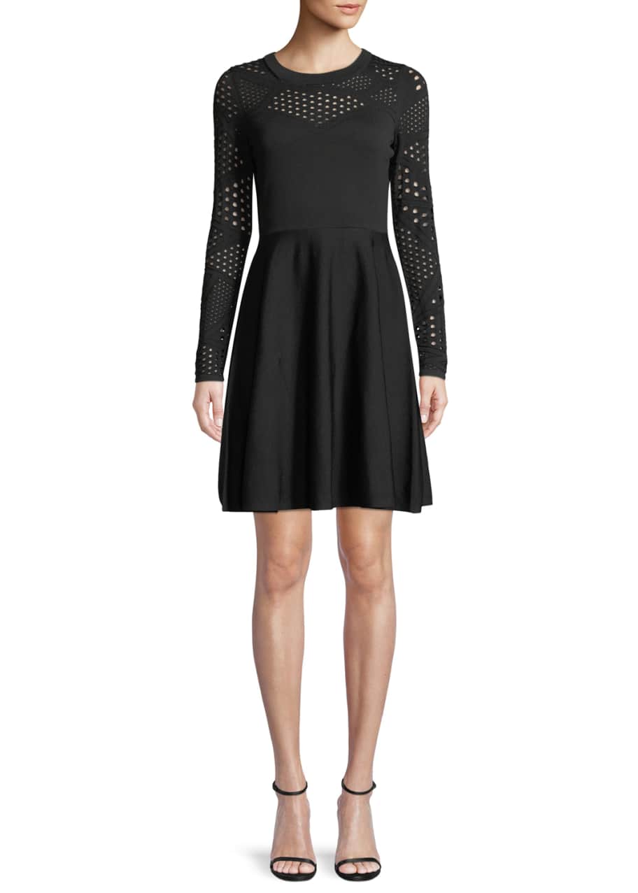 Image 1 of 1: Pointelle Fracture Cutout Flare Dress