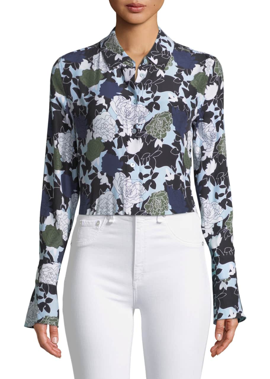 Equipment Daphne Button-Front Long-Sleeve Floral-Print Silk Shirt ...