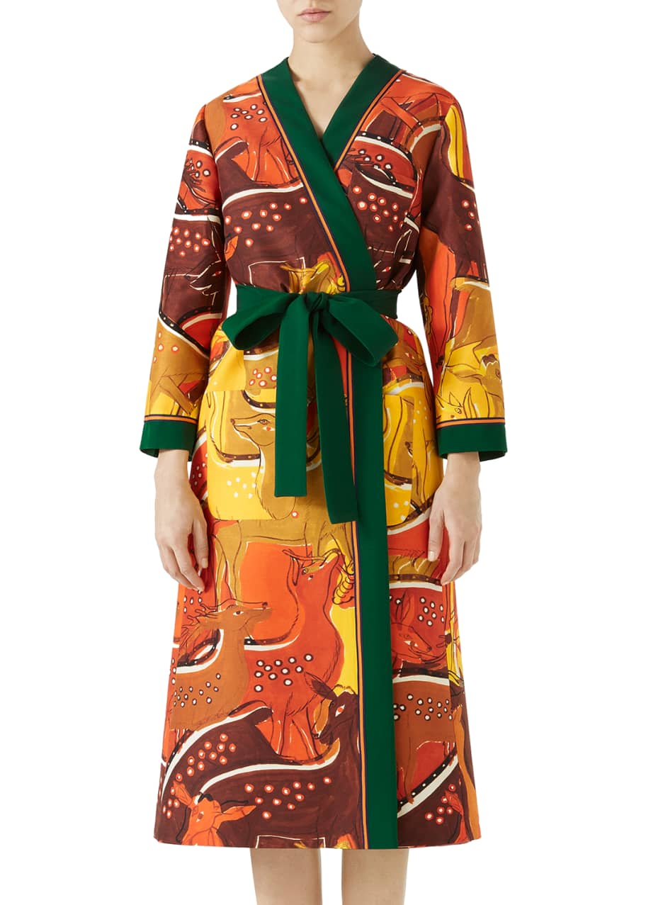 Image 1 of 1: Fawn-Print Belted Cady Kimono