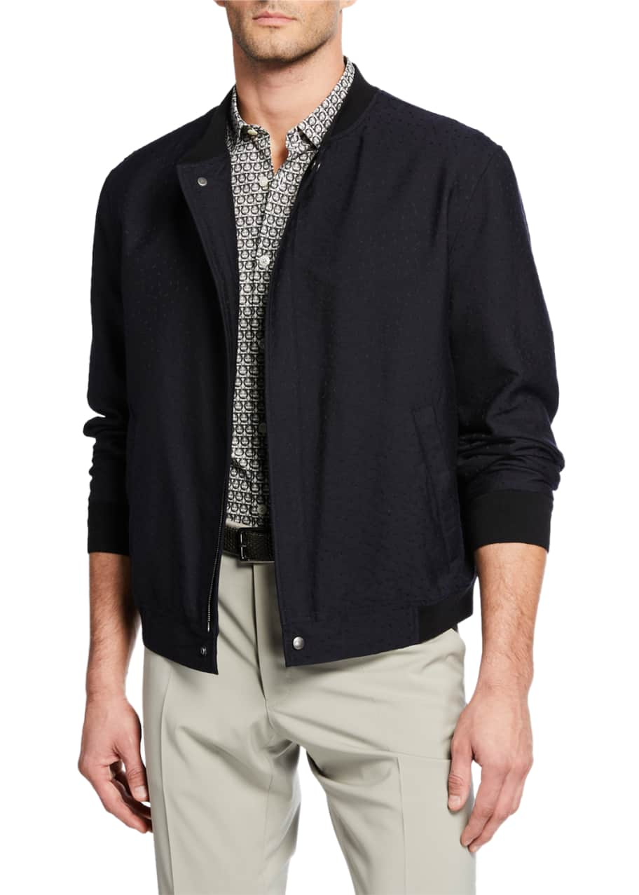 Salvatore Ferragamo Men's Wool-Silk Bomber Jacket with Logo Lettering ...