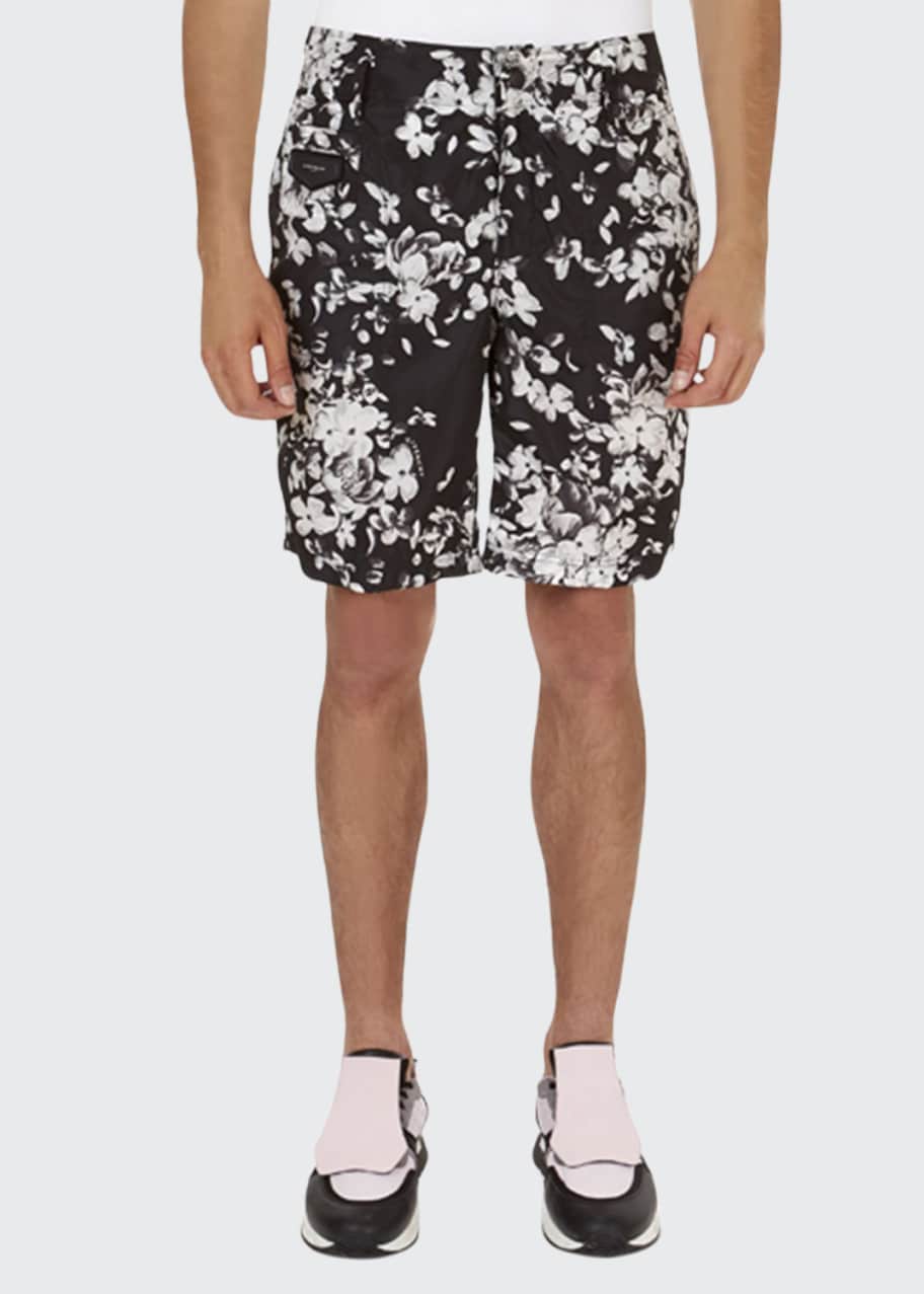 Image 1 of 1: Hydrangea-Print Nylon Bermuda Shorts
