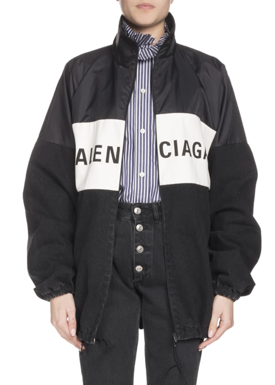 Napier Effektivitet handling Balenciaga Nylon and Denim Logo Zip-Front Jacket - Bergdorf Goodman