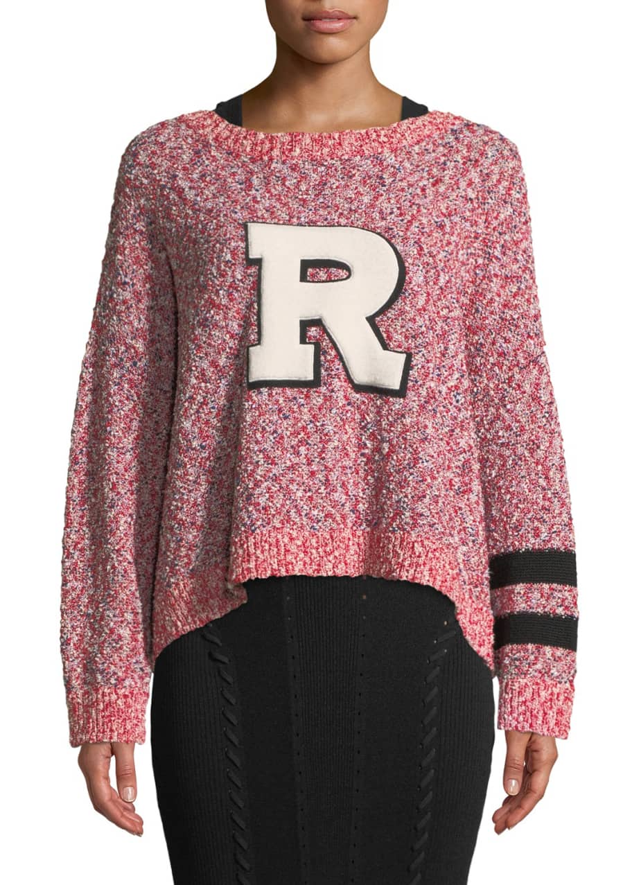 Image 1 of 1: Halstead Crewneck Marled Knit Sweatshirt with "R" Varsity Patch