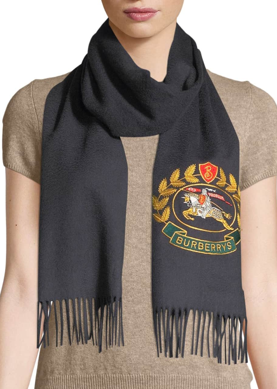 Burberry Vintage Crest Embroidered Cashmere Scarf - Bergdorf Goodman