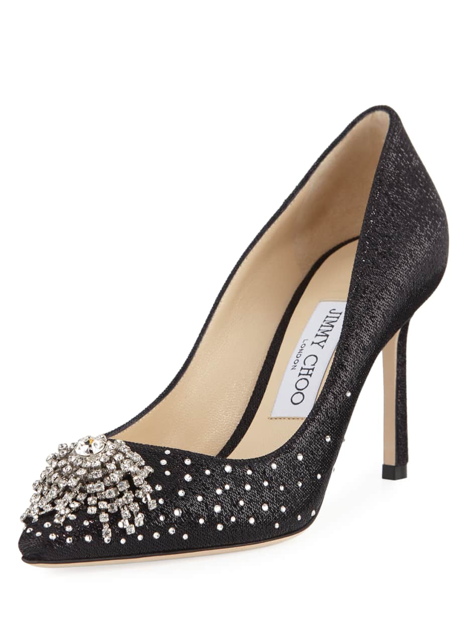 Joan 85mm Wet Look Fabric Pumps with Firework Crystal