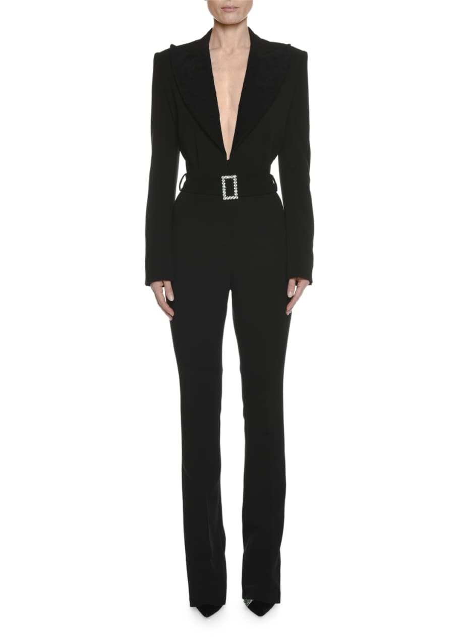 Womens tuxedo jumpsuit long sleeve clearance