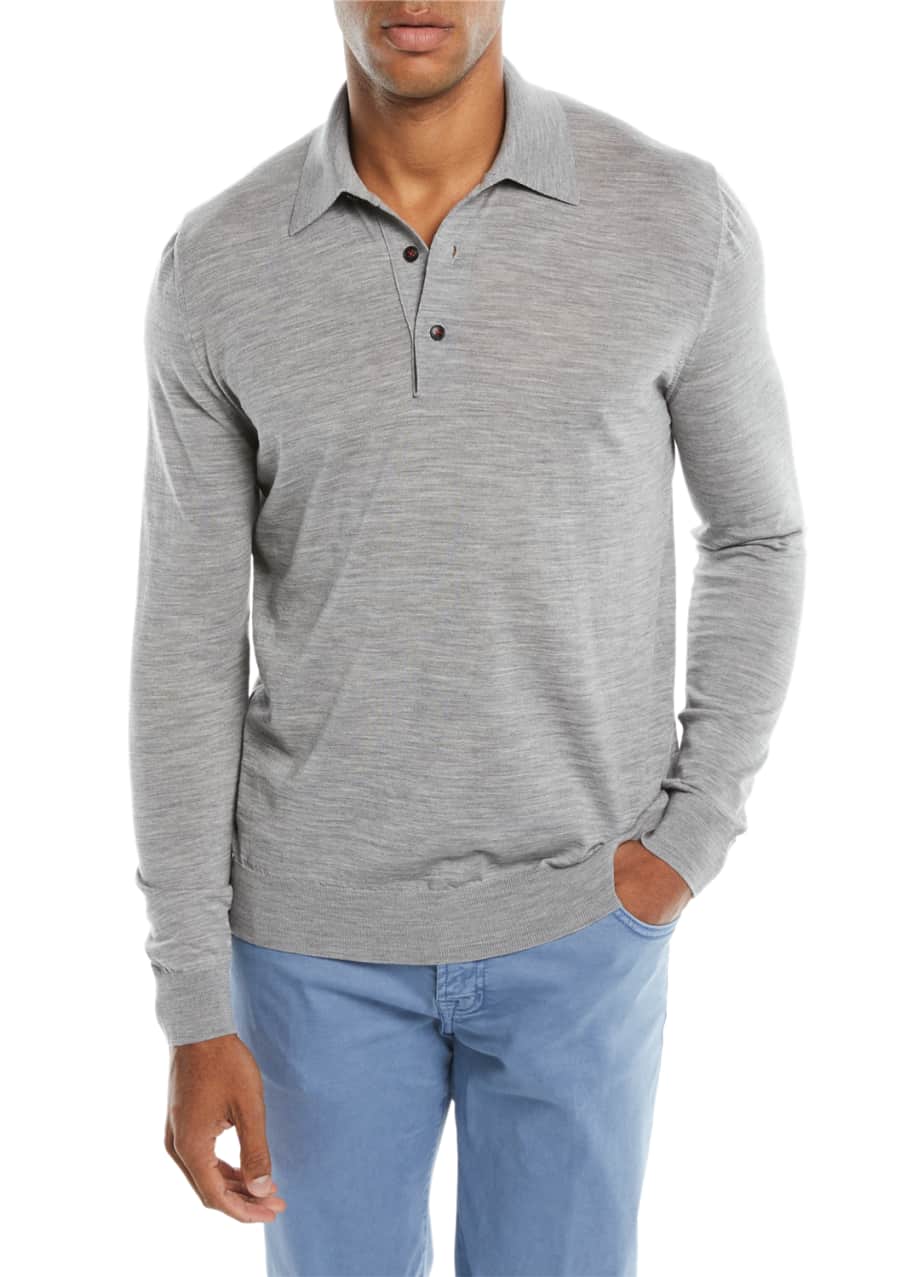 Kiton Men's LongSleeve Wool Polo Sweater Bergdorf Goodman