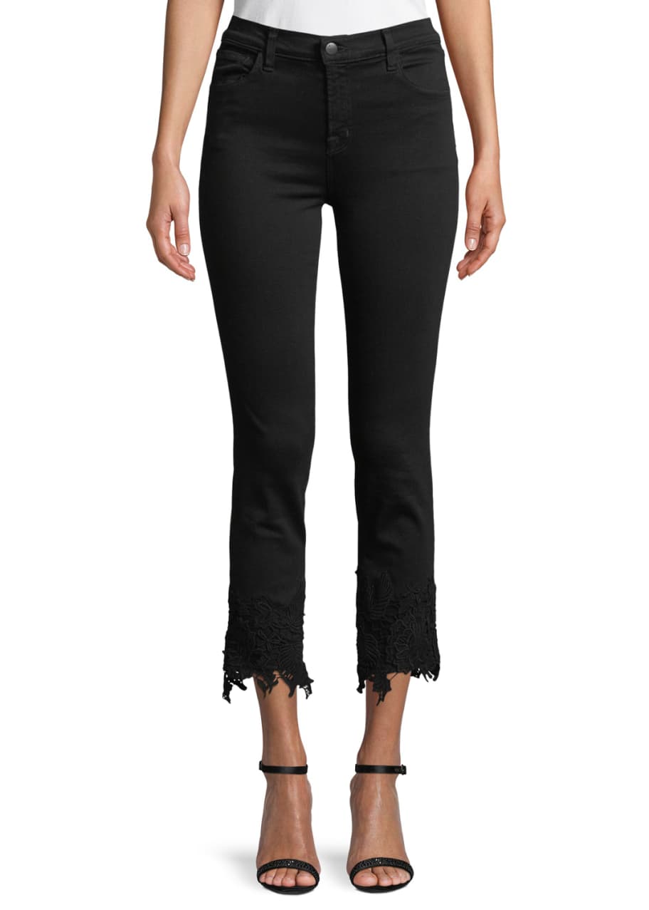 J Brand Ruby High Rise Crop Cigarette Jeans with Lace Hem