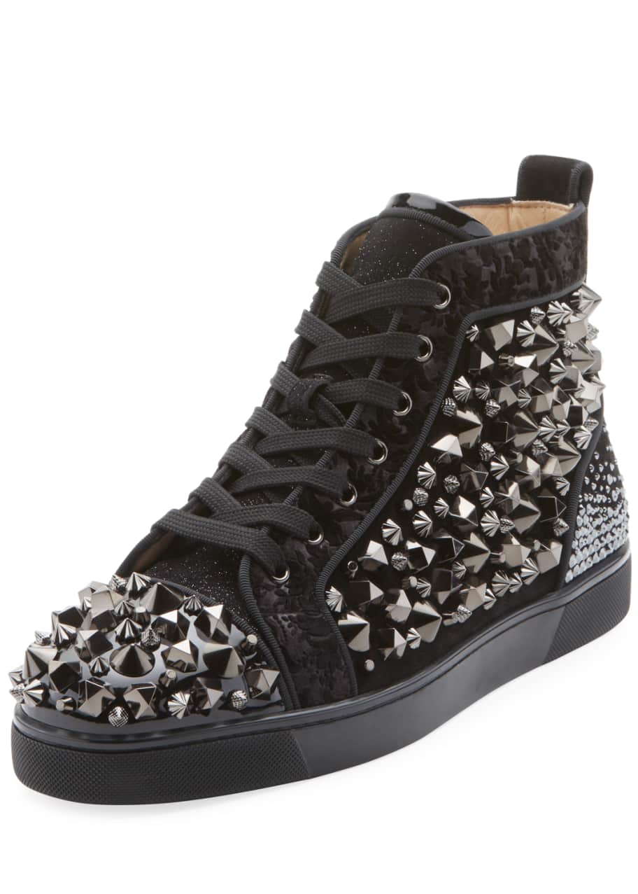 NEW CHRISTIAN LOUBOUTIN LOUIS MIX MID TOP SPIKED DENIM SHOES 45