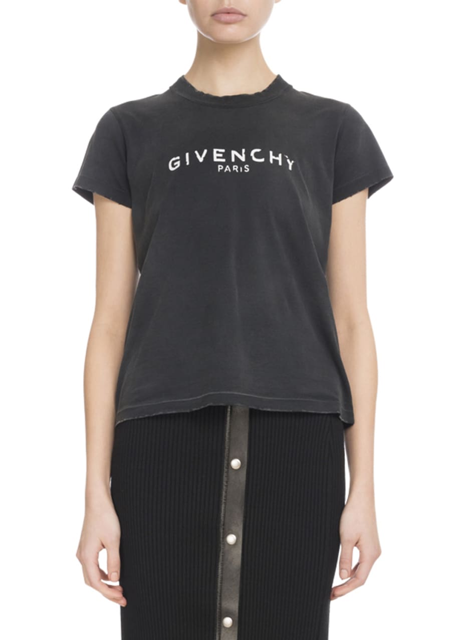 Givenchy Crewneck Short-Sleeve Distressed Cotton Logo Tee - Bergdorf ...