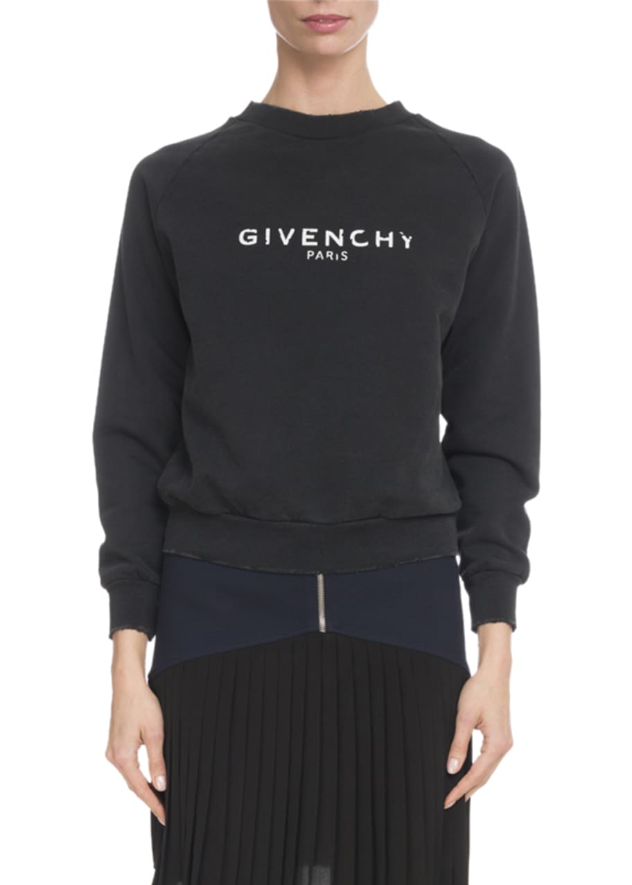 Givenchy Long-Sleeve Crewneck Distressed Cotton Sweatshirt - Bergdorf ...